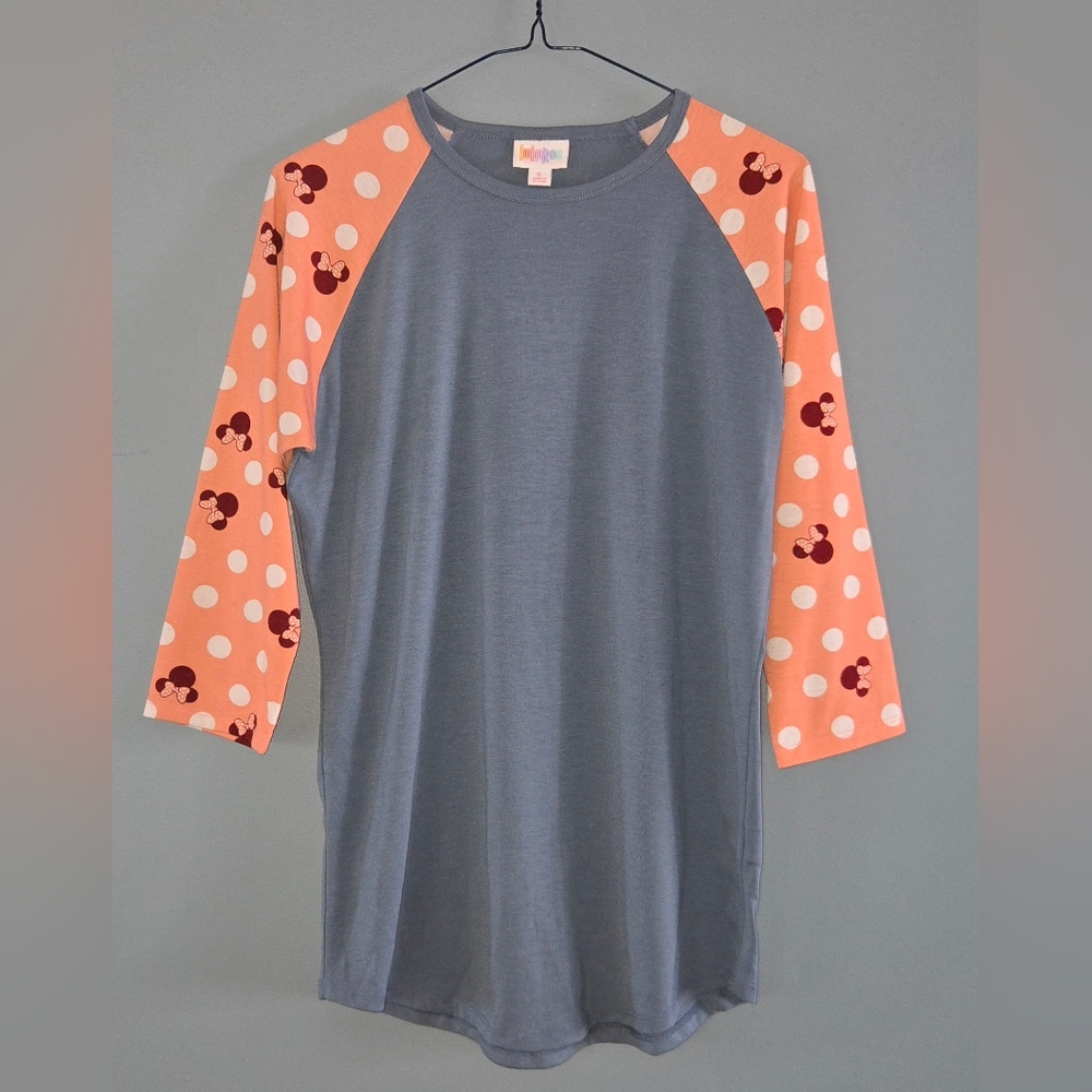 Minnie Mouse Blue and Peachy-pink Polka Dot Raglan Shirt With 3/4 Sleeves